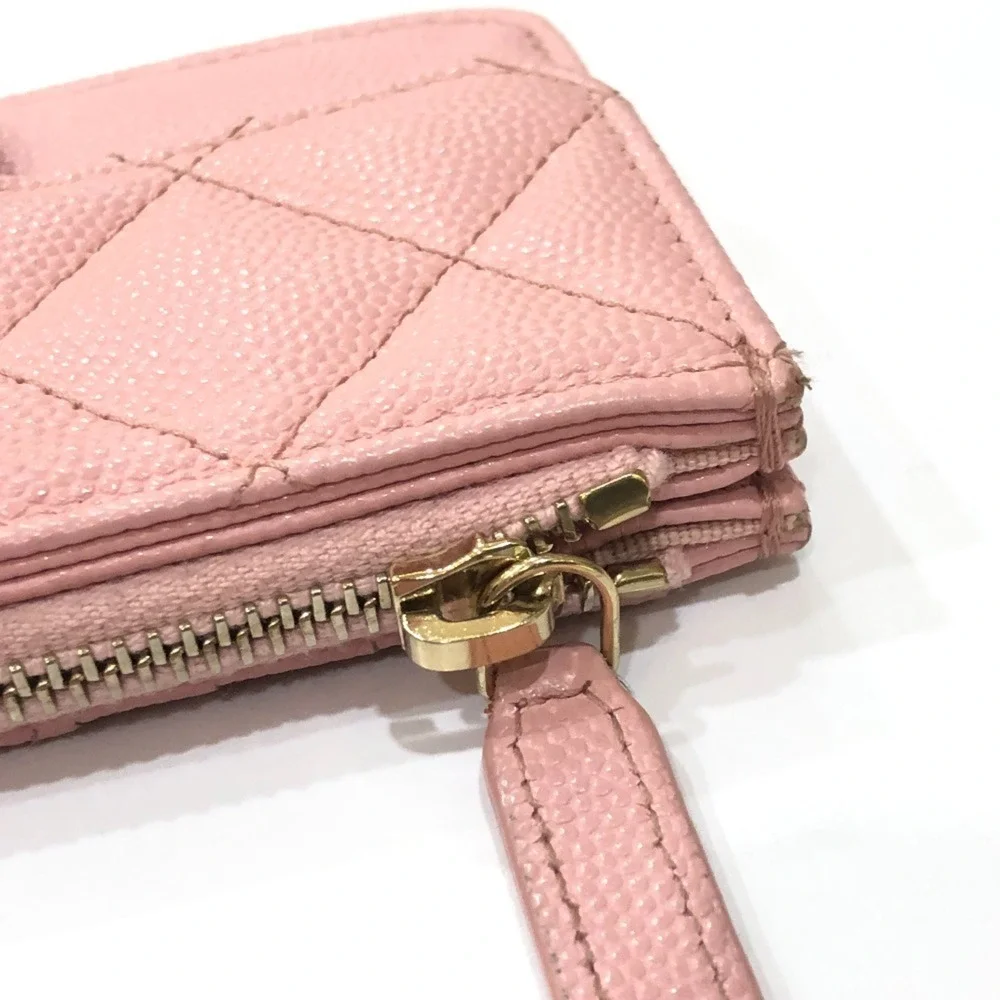 CHANEL Authentic Pink Caviar Leather Wallet